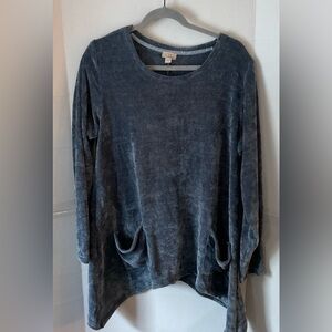 LOGO by Lori Goldstein blue Long Sleeve Top large style Yang velvet feel